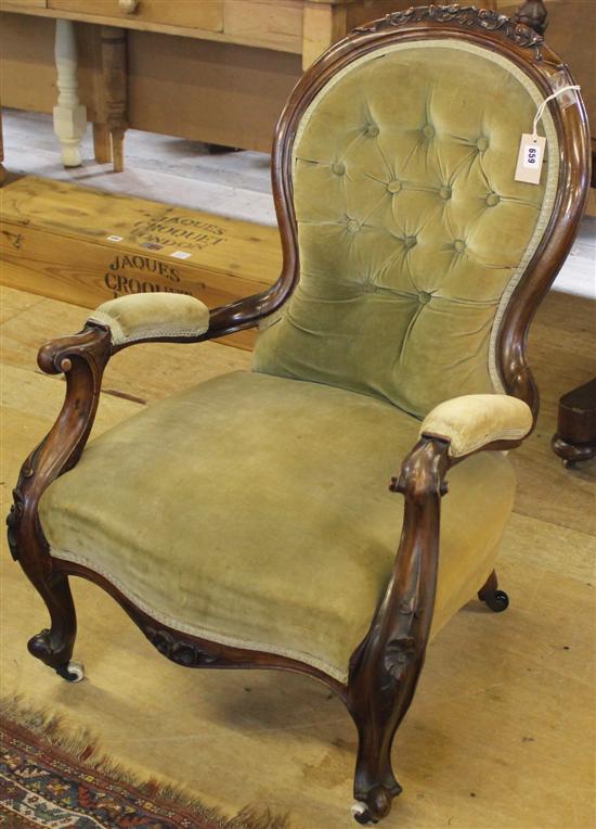 Victorian carved walnut armchair